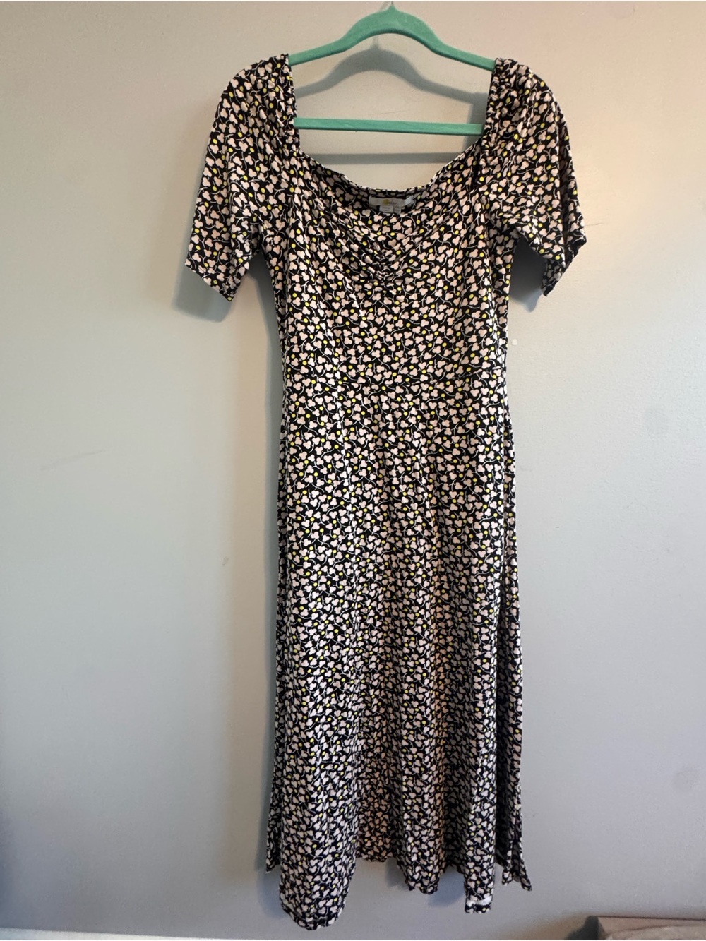 Toad&Co Navy Floral Sunflower organic cotton cap sleeve summer dress XL NWOT